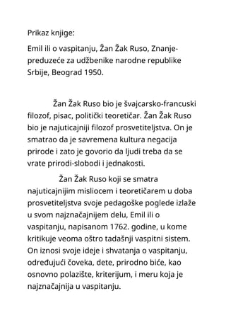 Emil ili o vaspitanju – prikaz knjige