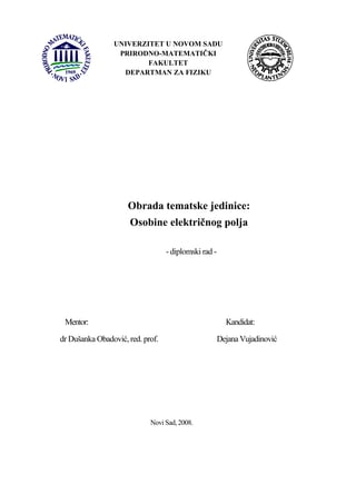 Obrada tematske jedinice: Osobine električnog polja