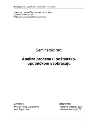 Analiza procesa u poštansko-uputničkom saobraćaju