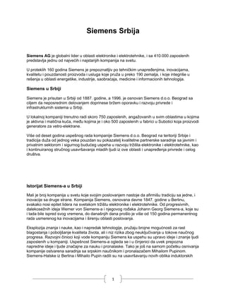 Siemens Srbija – Nastanak I Razvoj