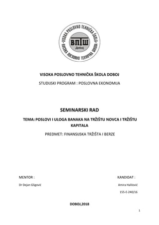 Poslovi i uloga banaka na tržištu novca i tržištu kapitala