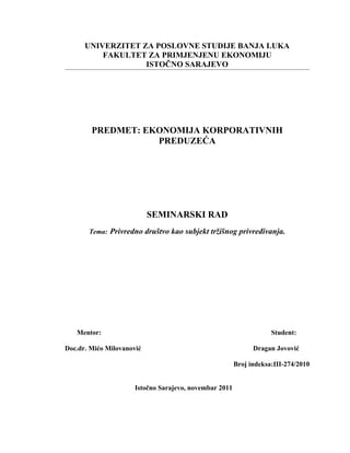 Privredno društvo kao subjekt tržišnog privređivanja
