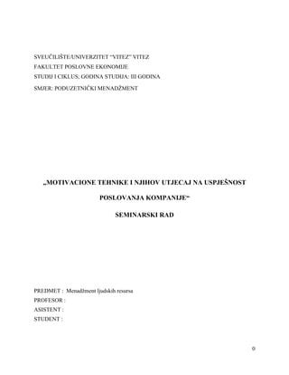 Motivacione tehnike i njihov uticaj na uspešnost poslovanja kompanije