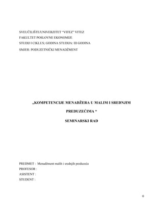 Kompetencije menadžera u malim i srednjim preduzećima