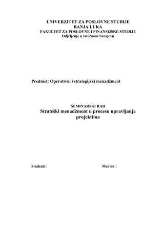 Strateški menadžment u procesu upravljanja projektima