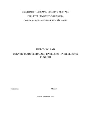Lokativ u adverbijalnoj i priloško-prijedloškoj funkciji