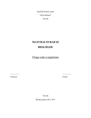 Uloga vode u organizmu