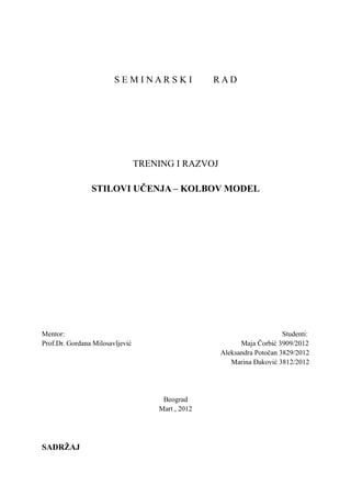 Stilovi učenja – Kolbov model