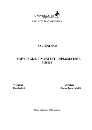 Privilegije i imuniteti diplomatske misije