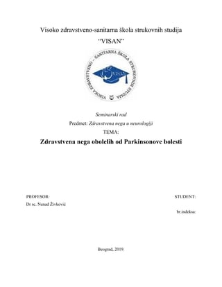 Zdravstvena nega obolelih od Parkinsonove bolesti