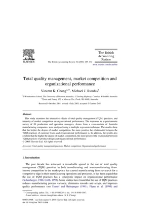 Total quality management, market competition and organizational performance