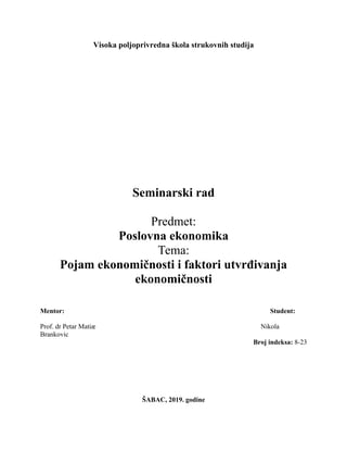 Pojam ekonomičnosti i faktori utvrđivanja ekonomičnosti