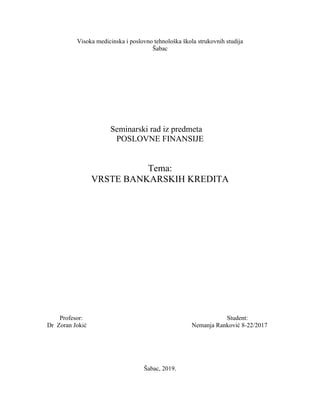 Vrste bankarskih kredita