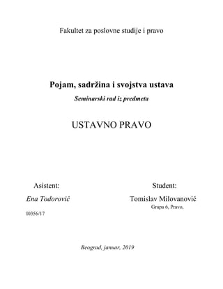 Pojam, sadržina i svojstva ustava