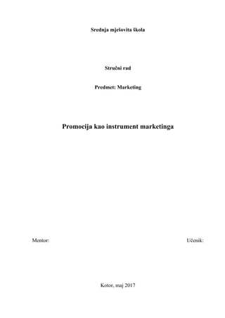 Promocija kao instrument marketing miksa