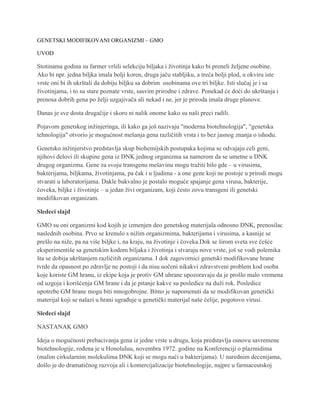 GMO – Genetsk modifikovani organizmi