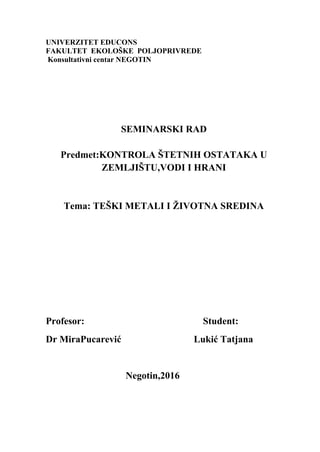 Teški metali i životna sredina