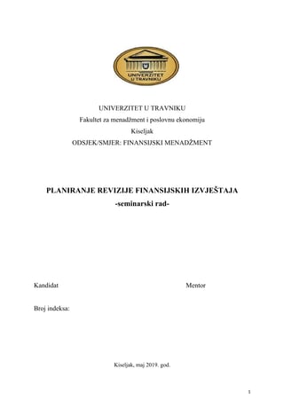 Planiranje revizije finansijskih izvještaja