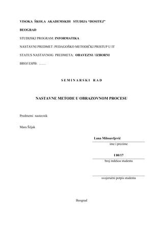 Nastavne metode u obrazovnom procesu