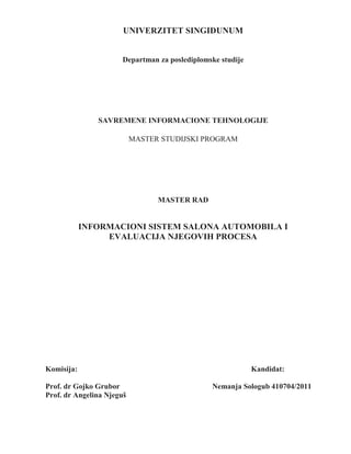 Informacioni sistem salona automobila i evaluacija njegovih procesa