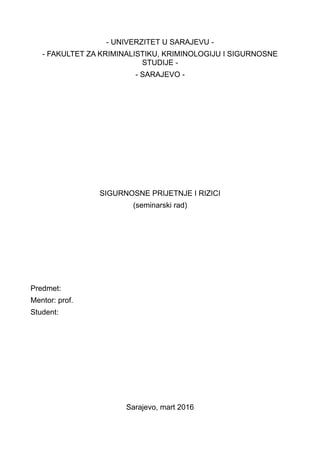 Sigurnosne pretnje i rizici: seminarski rad