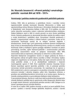 Pravni položaj i unutrašnjo-politički razvitak BiH od 1878 – 1917