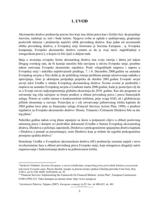 Evropsko akcionarsko društvo (societas europaea) u pravu evropske unije