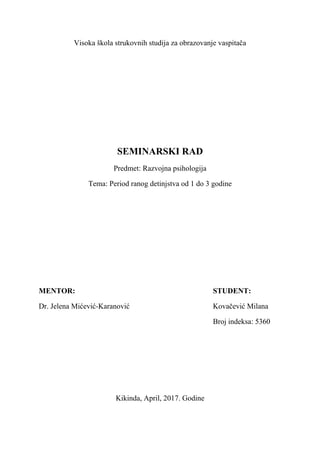 Period ranog detinjstva od 1 do 3 godine