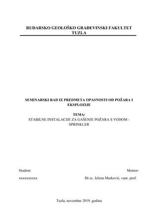 Stabilne instalacije za gašenje požara vodom – sprinkler