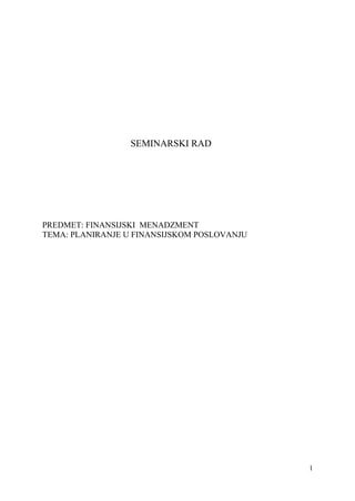 Planiranje u finansijskom poslovanju