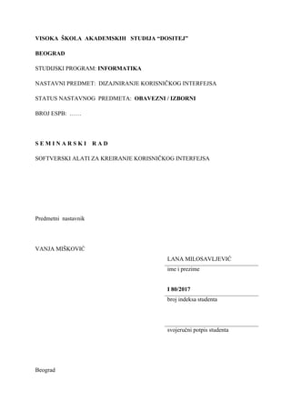 Softverski alati za kreiranje korisničkog interfejsa