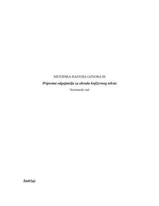 Književno vaspitanje preškolske djece i literarna komunikacija u dječijem vrtiću