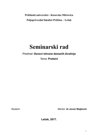 Proteini: osnovi ishrane domaćih životinja