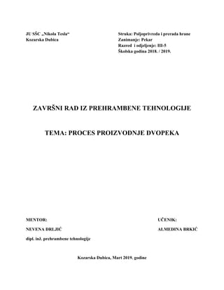 Tehnološki proces proizvodnje dvopeka