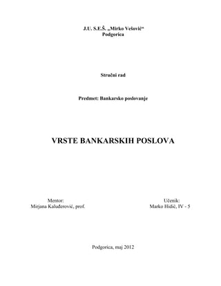 Vrste bankarskih  poslova