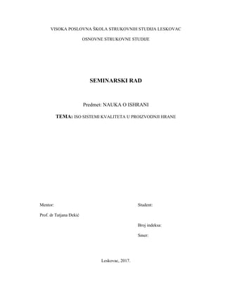 ISO sistemi kvaliteta u proizvodnji hrane