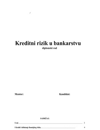 Kreditni rizik u bankarstvu