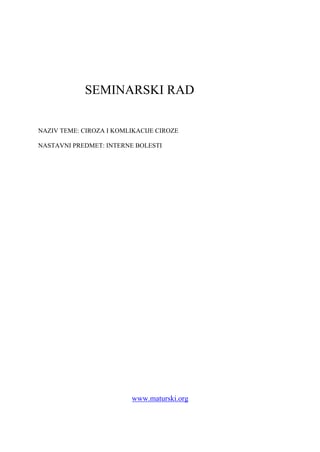 Ciroza jetre i komplikacije