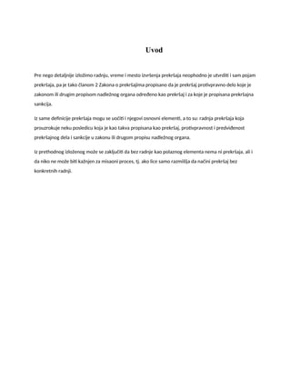 Radnja, vreme i mesto izvršenja prekršaja