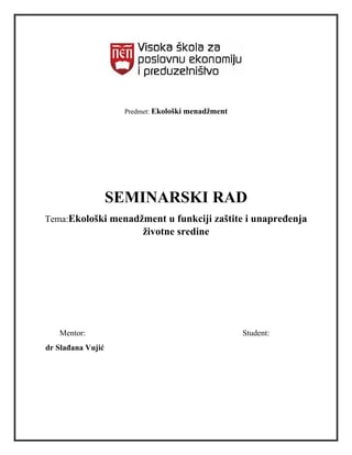 Ekološki menadžment u funkciji zaštite i unapređenja životne sredine