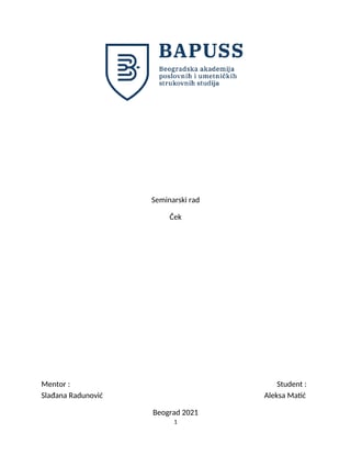 Ček: vrste, prenos, odgovornost i kaznene odredbe