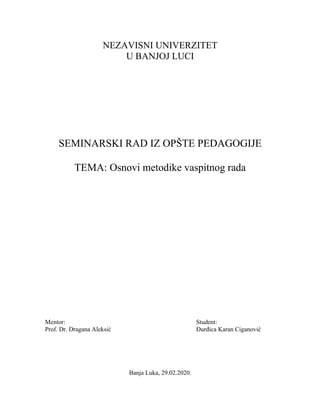 Osnovi metodike vaspitnog rada