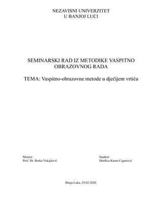 Vaspitno obrazovne metode u djecijem vrticu