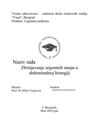 Zbrinjavanje urgentnih stanja u abdominalnoj hirurgiji