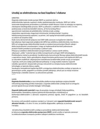 Uređaj za elektroforezu na bazi kapilarnih vlakana