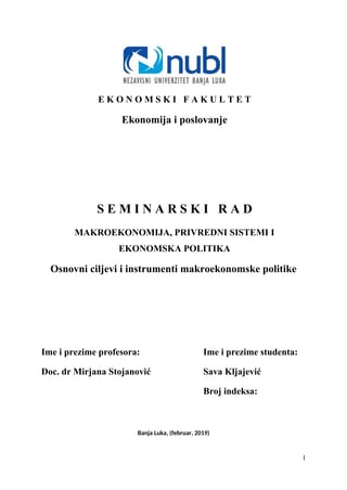 Osnovni ciljevi i elementi makroekonomske politke