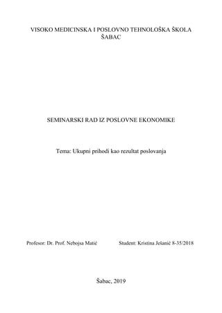 Ukupan prihod kao rezultat poslovanja