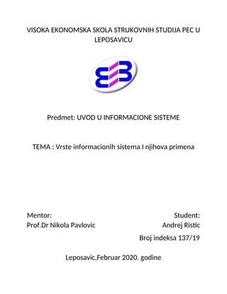 Vrste informacionih sistema i njihova primena