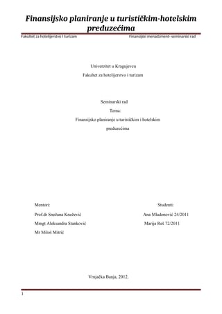 Finansijko planiranje u hotelskim preduzećima
