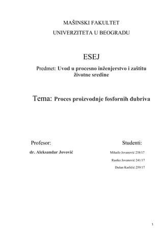 Proces proizvodnje fosfornih đubriva